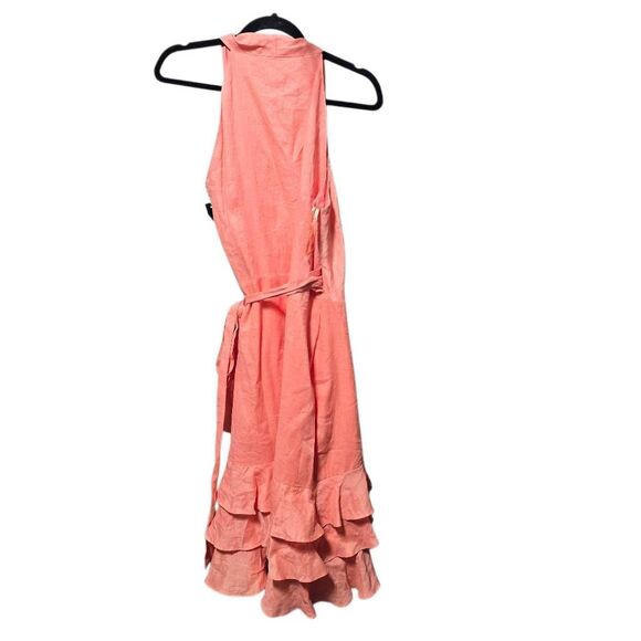 Ralph Lauren Coral WRAP Linen A-Line Ruffle Midi Dress $189 NWT - Picture 3 of 5